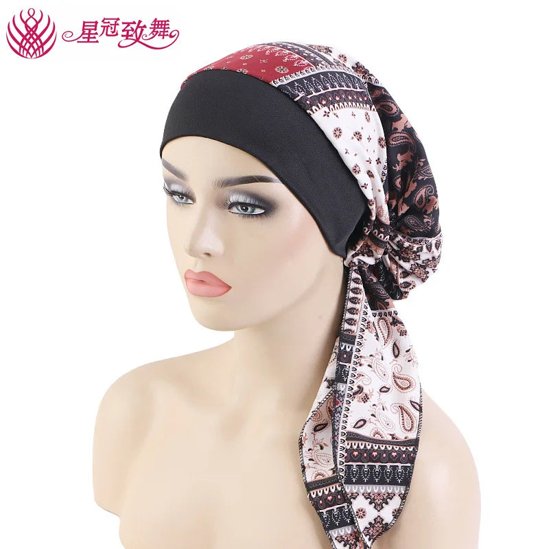 Elastic Wide-Band Boho Print Head Scarf, Sleep Cap & Hair Wrap for Women