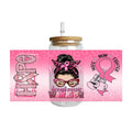 Pink Ribbon Affirmation Cup Wraps Decals for 16oz Libbey Glass Breast Cancer Awareness 3D Transfer Stickers UV DTF Cup Wraps