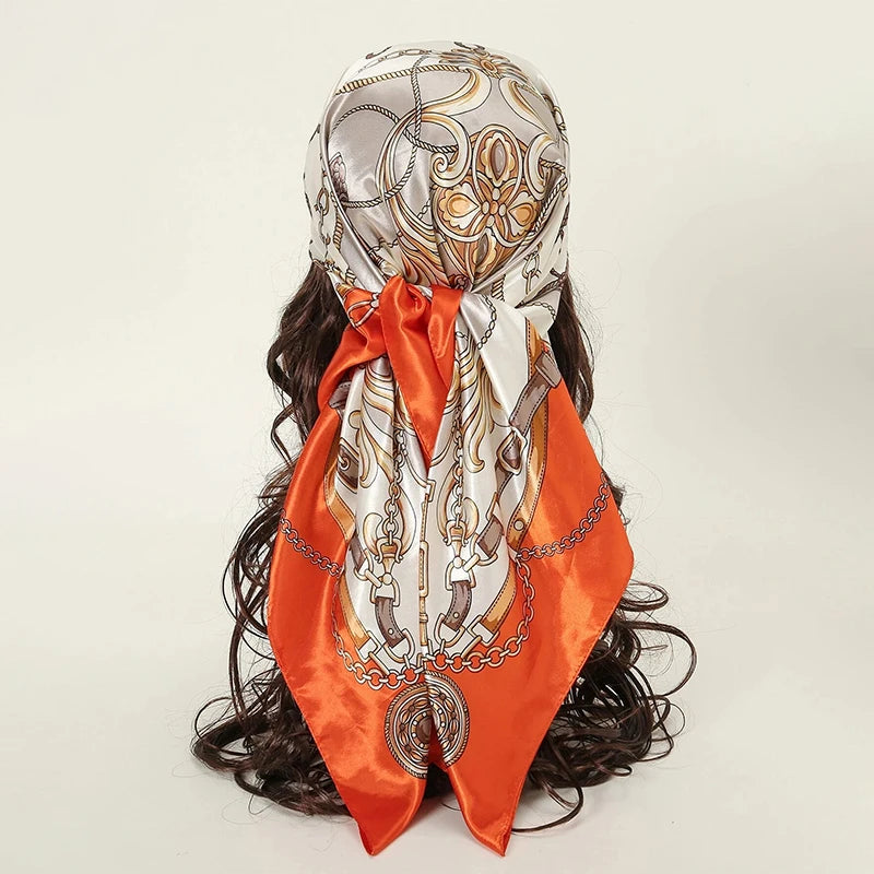 Satin Square Scarf Women  Elegant 2025 Print Silk Neckerchief Shawl Wraps Headband Handle Hair Accessories Bandana