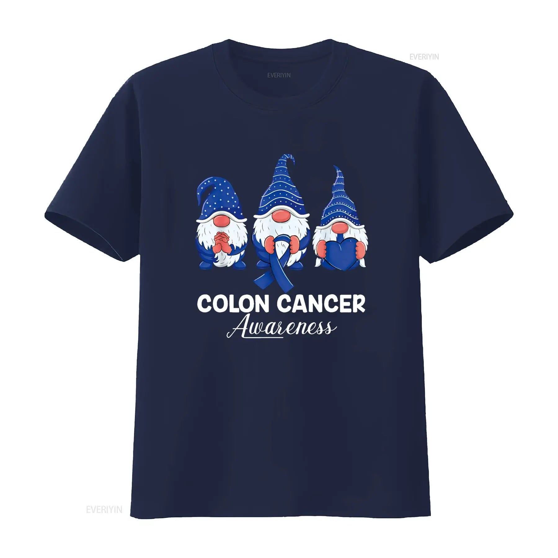 Colon Cancer Support gnomes with ribbon; Colorectal Awareness T Shirt vintage Washed Stretched graphic Top For Everyday Wear