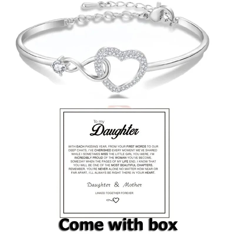 To My Daughter ,Forever Connected Bracelet, Infinity Forever Love Heart Bracelets- From Mom nspirational Gift with Card Box
