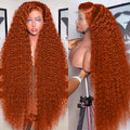 34inch Orange Ginger Water Wave Lace Front Wigs 13x4 13x6 #350 Colored Wigs 100% Brazilian Human Hair Deep Curly Wigs 260Density