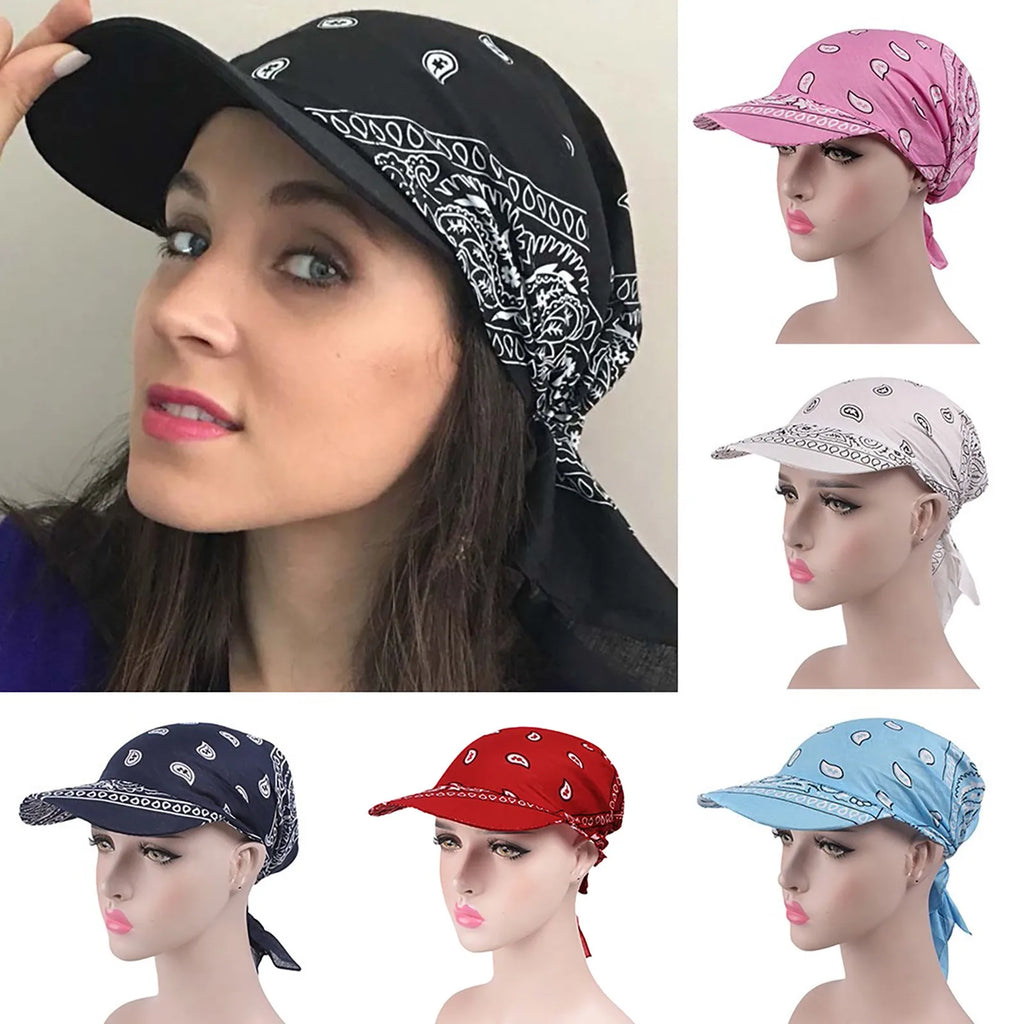 Fashion Hat Women Baseball Cap Sun Hats Headscarf Scarf Brim Caps Floral Print  with scarf or  Bandanas