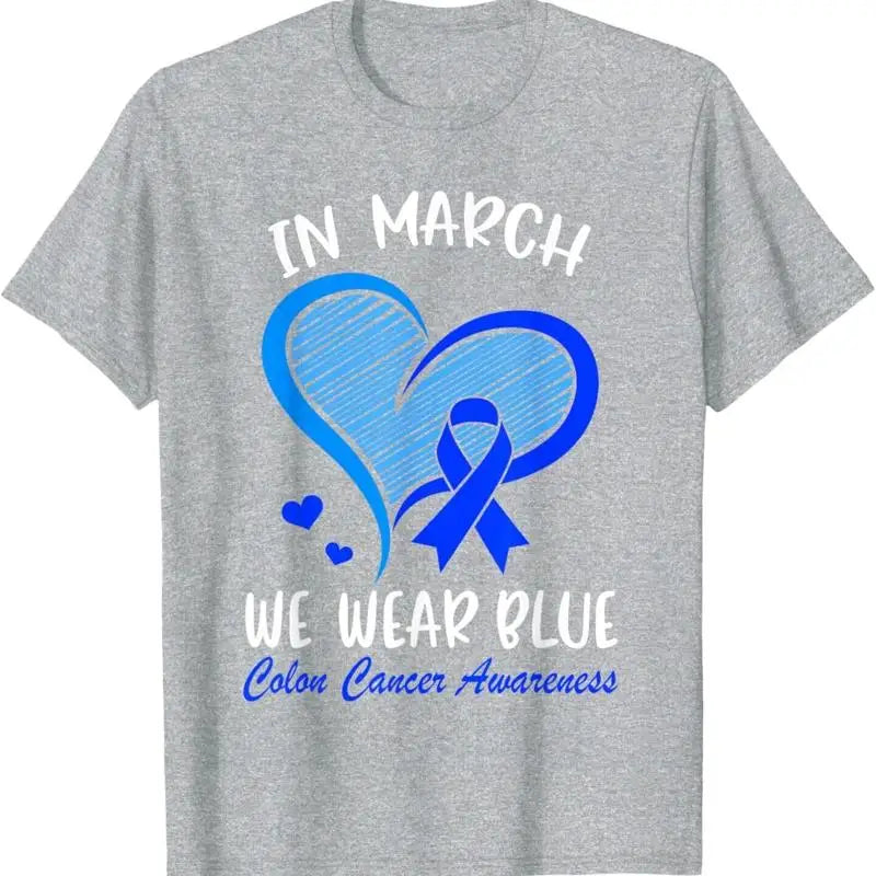 In March We Wear Blue Colon Cancer Awareness Month Heart T Shirt