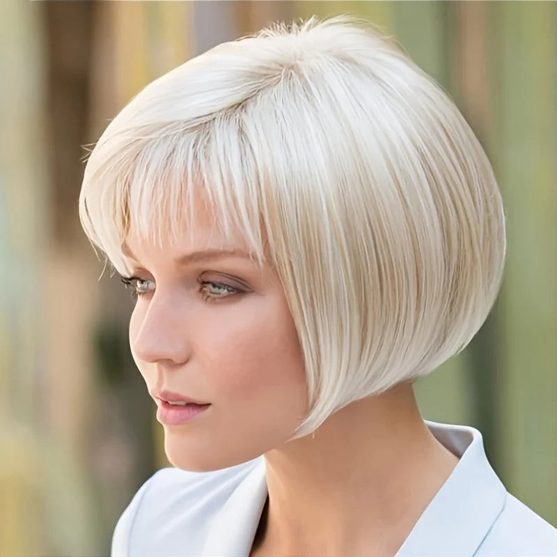 Women's white chemical fiber synthetic wig full head cover, suitable for daily wear, parties and role-playing