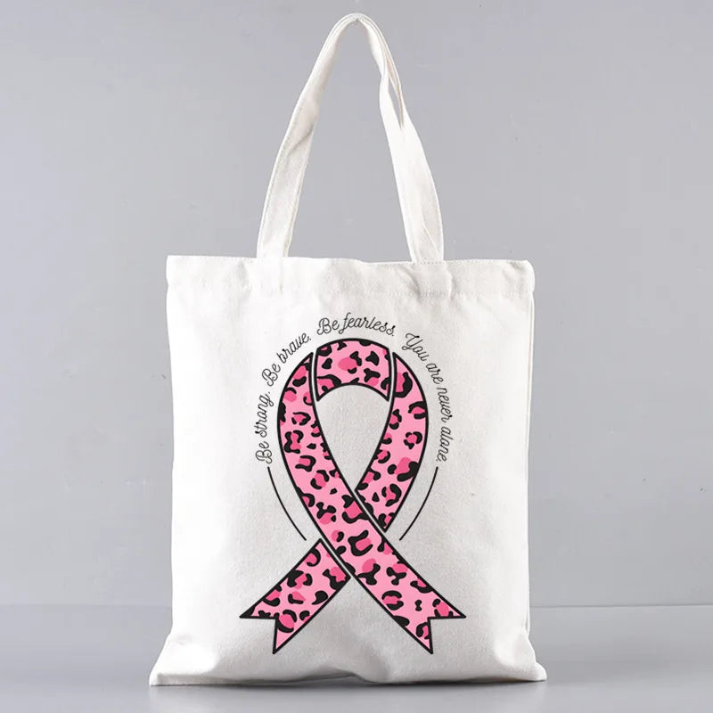 October Pink Breast Cancer Awareness Pattern Bag Set, Lightweight Large Capacity Tote Bag, Party Gift Handbag for Girls