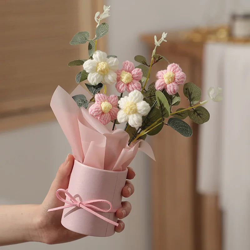 1/2Pcs SEND FOREVER FLOWERS,Exquisite Handmade Crocheted Bouquet Home Decoration