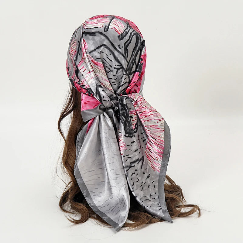 Satin Square Scarf Women  Elegant 2025 Print Silk Neckerchief Shawl Wraps Headband Handle Hair Accessories Bandana