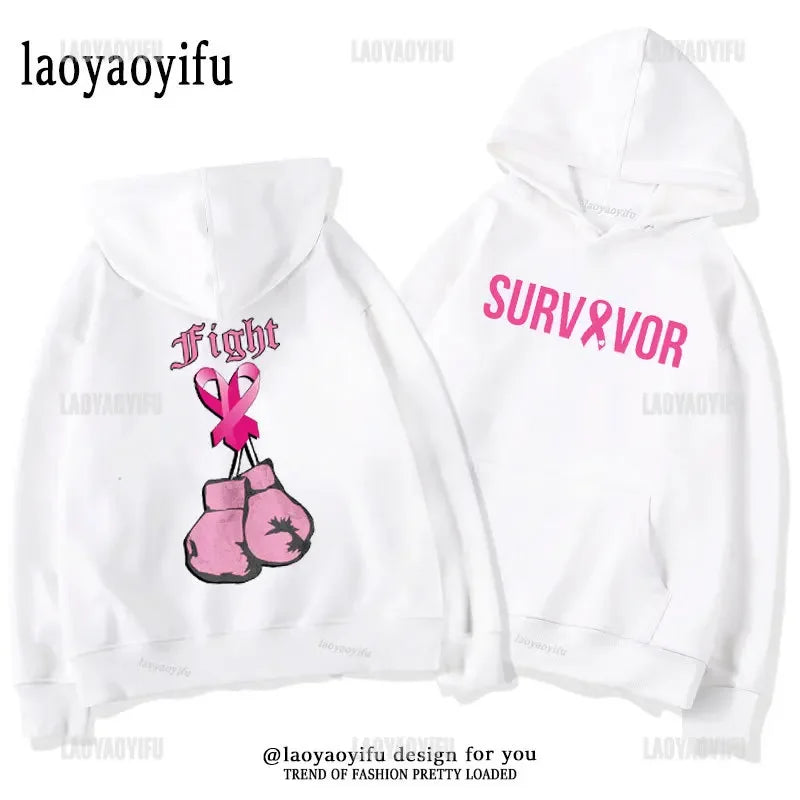 Breast Cancer Awareness Motivational Fighter Graphic Pullover BREAST CANCER AWARENESS Pink Ribbon Tree Woman Hoodies