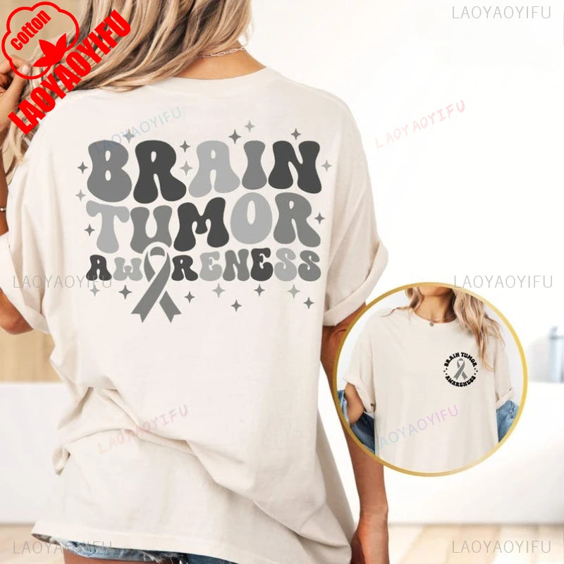 Brain Tumor Awareness Cotton T-Shirt Gray Ribbon Shirt Brain Cancer Shirt Cancer Warrior Shirt Tumor Gifts Cancer Fighter Tees