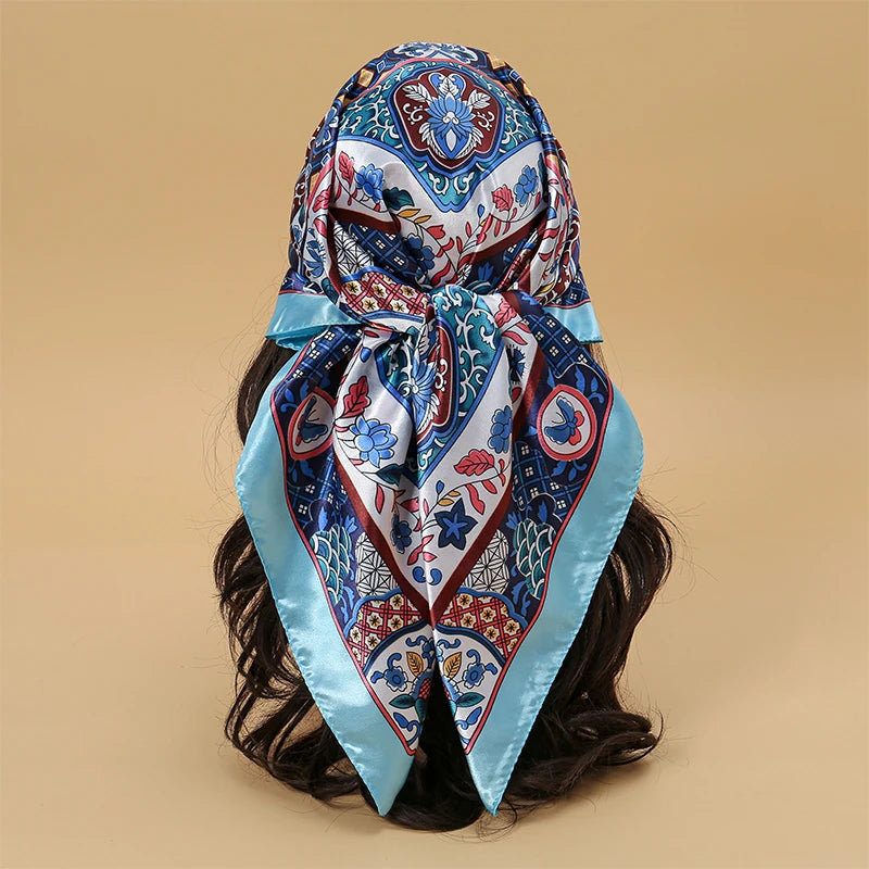 Satin Square Scarf Women  Elegant 2025 Print Silk Neckerchief Shawl Wraps Headband Handle Hair Accessories Bandana
