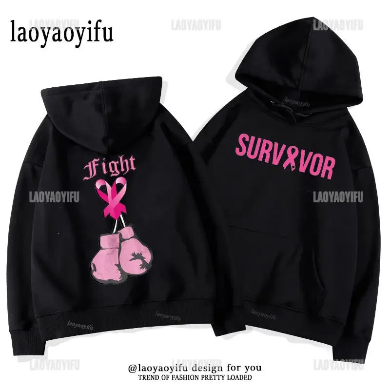 Breast Cancer Awareness Motivational Fighter Graphic Pullover BREAST CANCER AWARENESS Pink Ribbon Tree Woman Hoodies