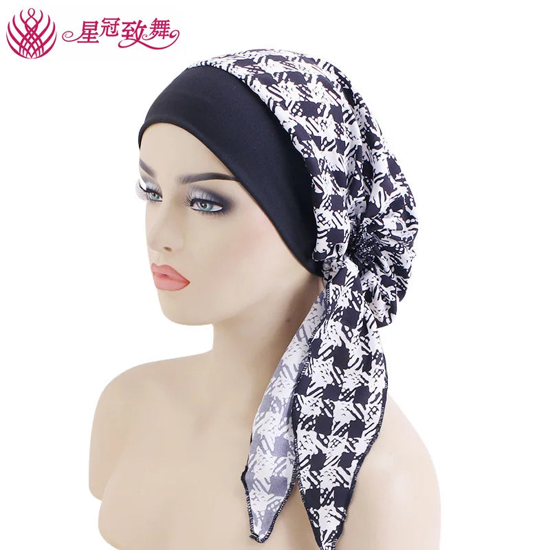 Elastic Wide-Band Boho Print Head Scarf, Sleep Cap & Hair Wrap for Women