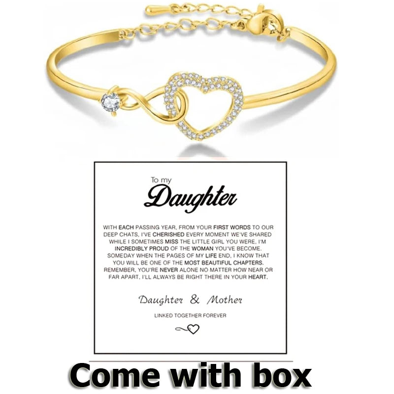 To My Daughter ,Forever Connected Bracelet, Infinity Forever Love Heart Bracelets- From Mom nspirational Gift with Card Box