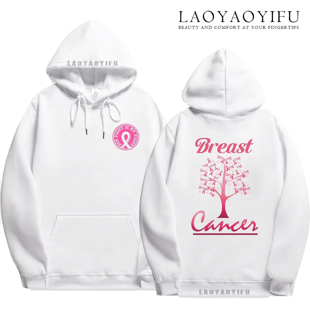 Pink Ribbon Breast Cancer Awareness Hoodie Unisex Cancer Survivor Support Thermal Lined Streetwear Anime Hoodie Autumn Tops