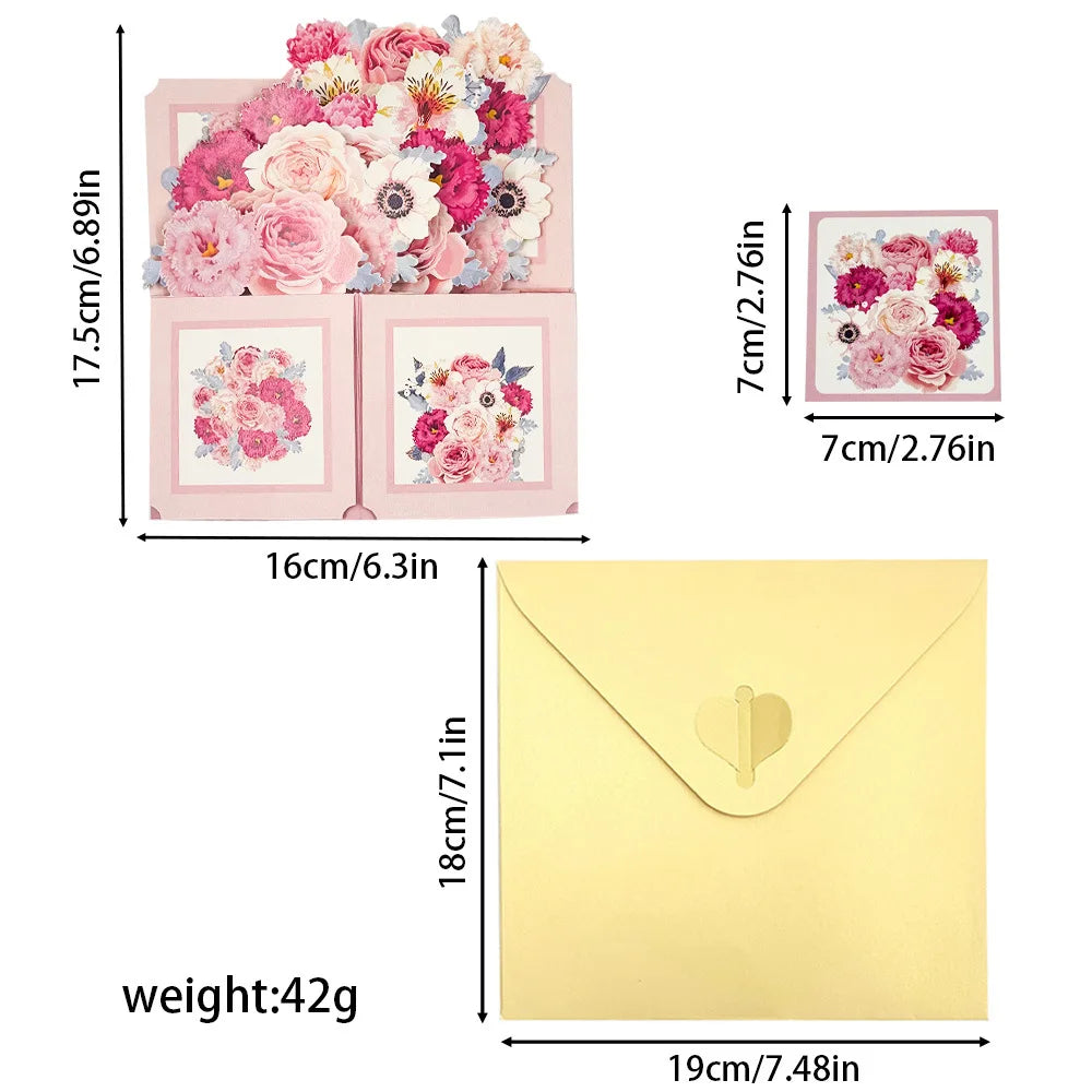 1pc Flower Pop Up Box Card,for Thinking of You, Get Well Soon,Birthday,Happy Mother`s Day,Best Mom Ever, Thank You, Thanksgiving