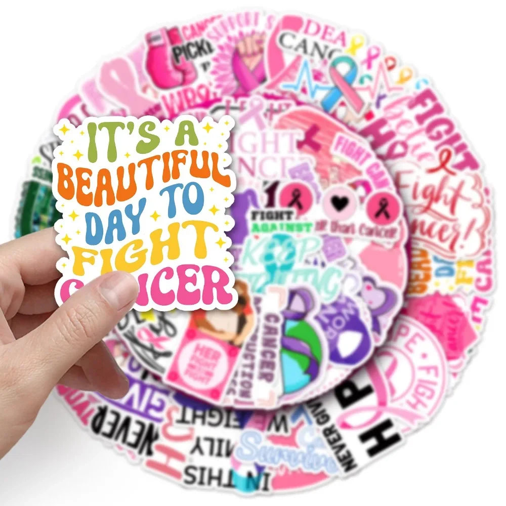 Assorted Breast Cancer Awareness Sticker DIY Phone Case Suitcase Notebook Women Power Pink Ribbon Stickers Kids Toy Wholesale