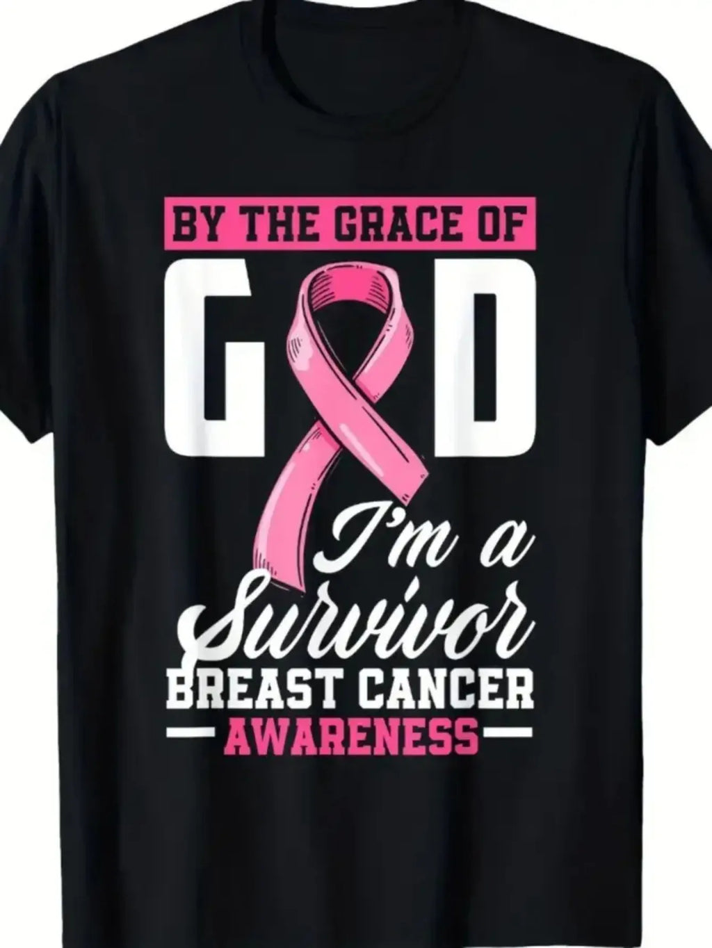 Women's Breast Cancer Survivor T-Shirt: Thanks to God's Grace, I Am a Survivor. Inspirational Pink Ribbon Design, 100