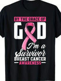 Women's Breast Cancer Survivor T-Shirt: Thanks to God's Grace, I Am a Survivor. Inspirational Pink Ribbon Design, 100