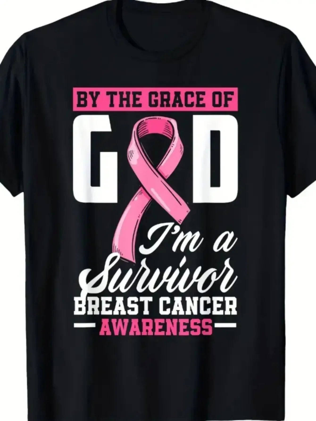 Women's Breast Cancer Survivor T-Shirt: Thanks to God's Grace, I Am a Survivor. Inspirational Pink Ribbon Design, 100
