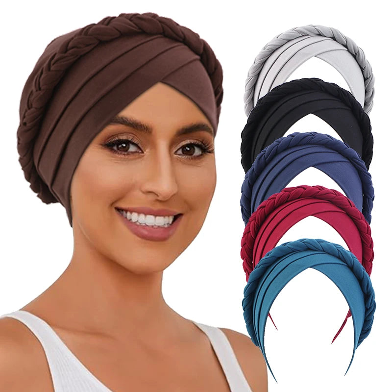 Women Braid Elastic Chemo Head Piece Hair Cover Wrap Headwear