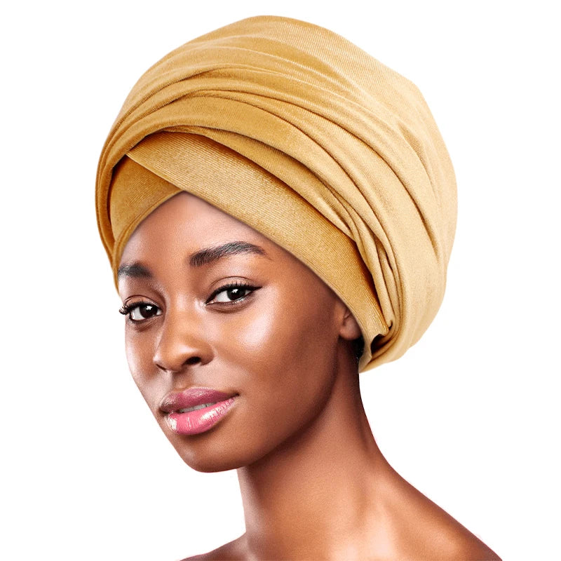 New Women Pleated Velvet  Elegant Head Wrap Extra Long Tube, Headwrap Scarf Tie for Chemo