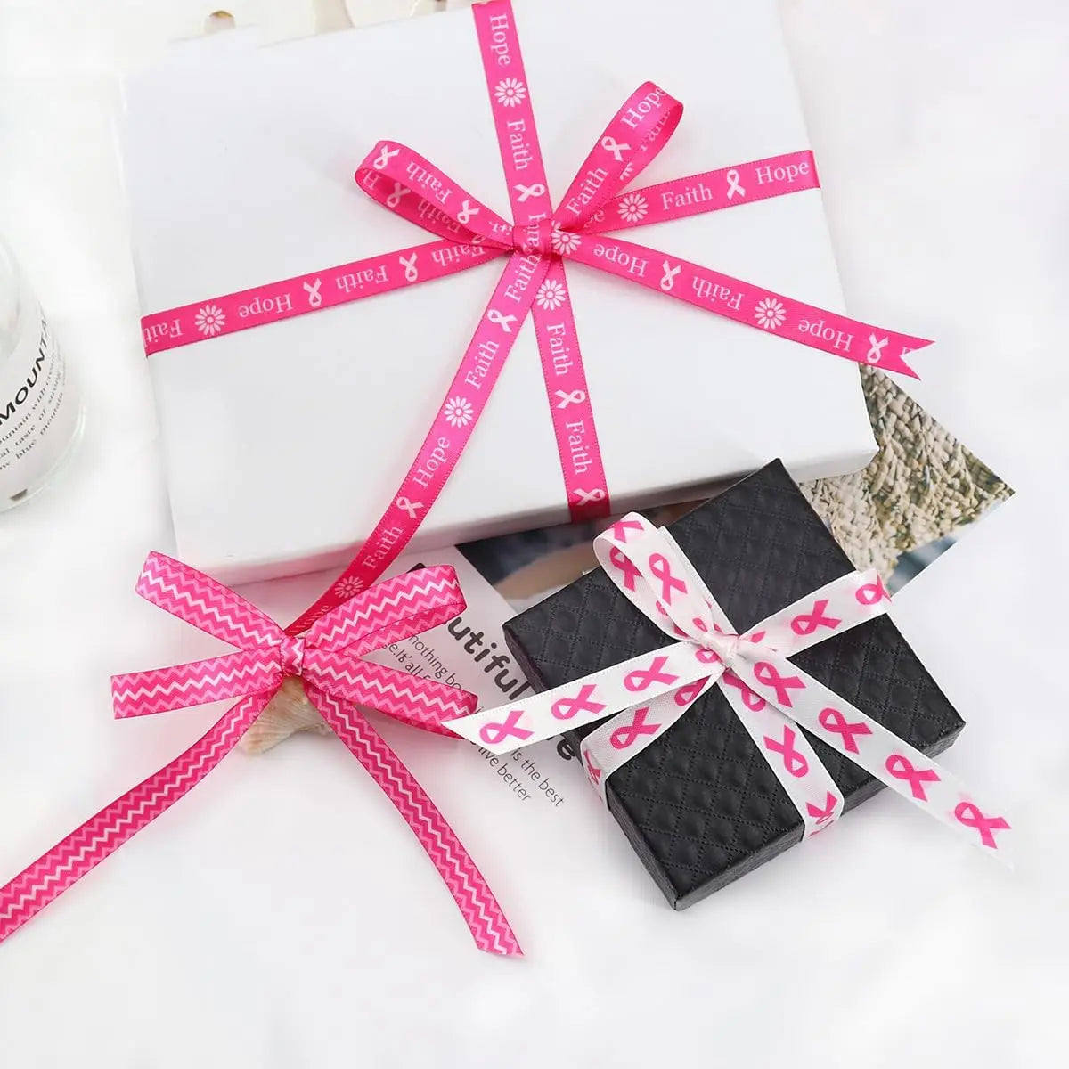 Breast Cancer Awareness Ribbon Pink Ribbon Printed Crafts Decorations Gift Wrapping Sewing