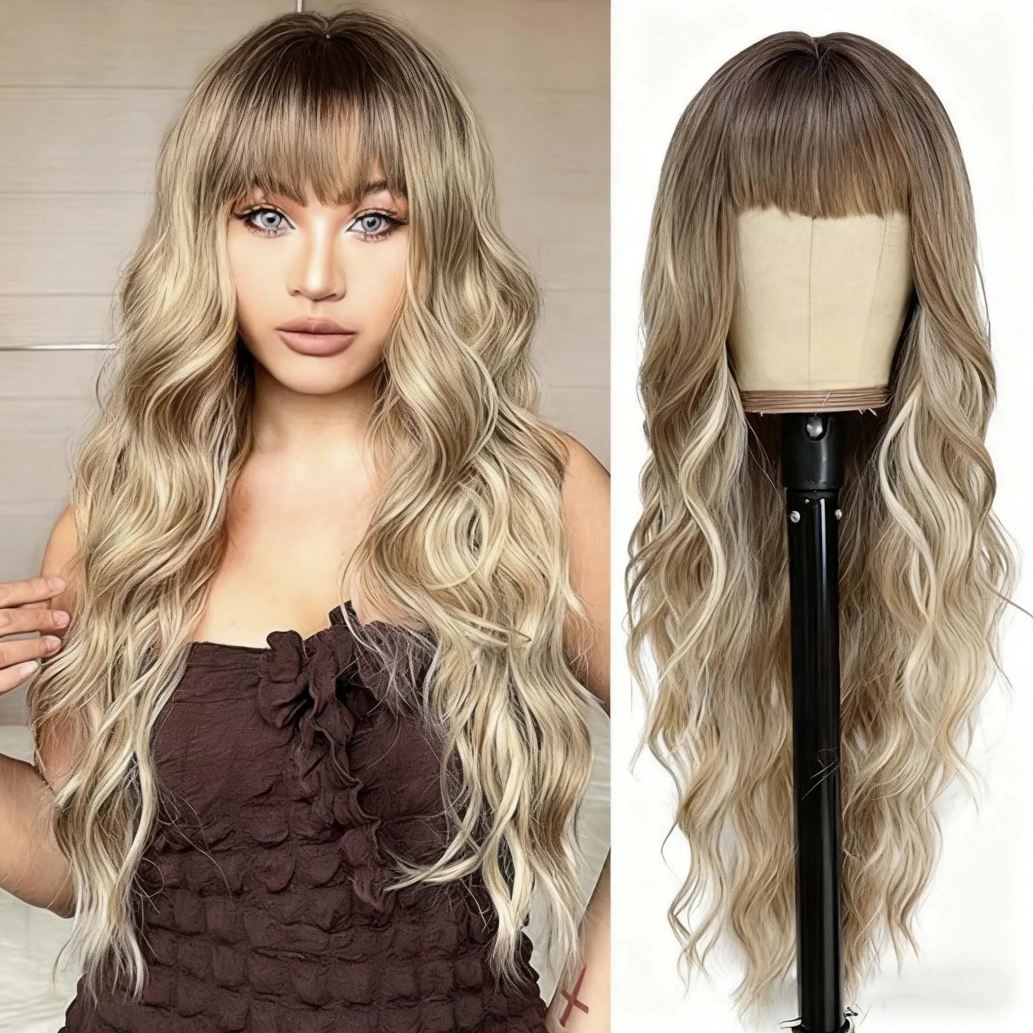 Blonde Women's Wigs Ombre Blonde Curly Wig Wig Ladies Synthetic