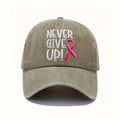 A Pink Ribbon Embroidered Baseball Cap Breast Cancer Awareness, Featuring a 'Never Give Up' Message, Designed for