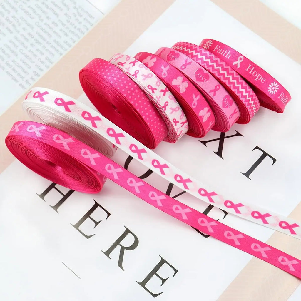 Breast Cancer Awareness Ribbon Pink Ribbon Printed Crafts Decorations Gift Wrapping Sewing
