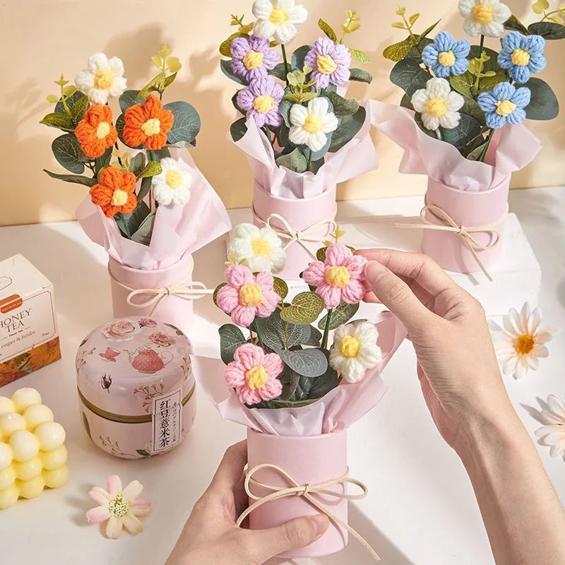 1/2Pcs SEND FOREVER FLOWERS,Exquisite Handmade Crocheted Bouquet Home Decoration