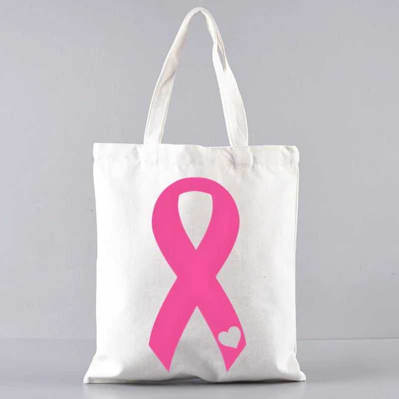 October Pink Breast Cancer Awareness Pattern Bag Set, Lightweight Large Capacity Tote Bag, Party Gift Handbag for Girls
