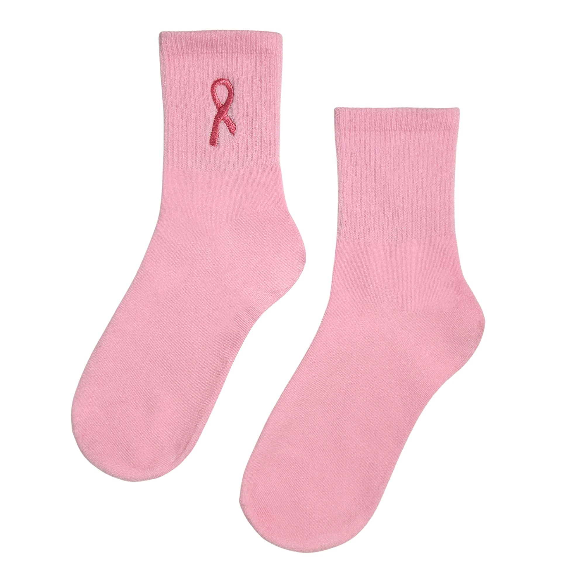 Ribbon Embroidered Breast Cancer Awareness Socks, Cozy Soft Crew Socks, Great Gifts For Ladies, Youth, Sports Clubs & Family