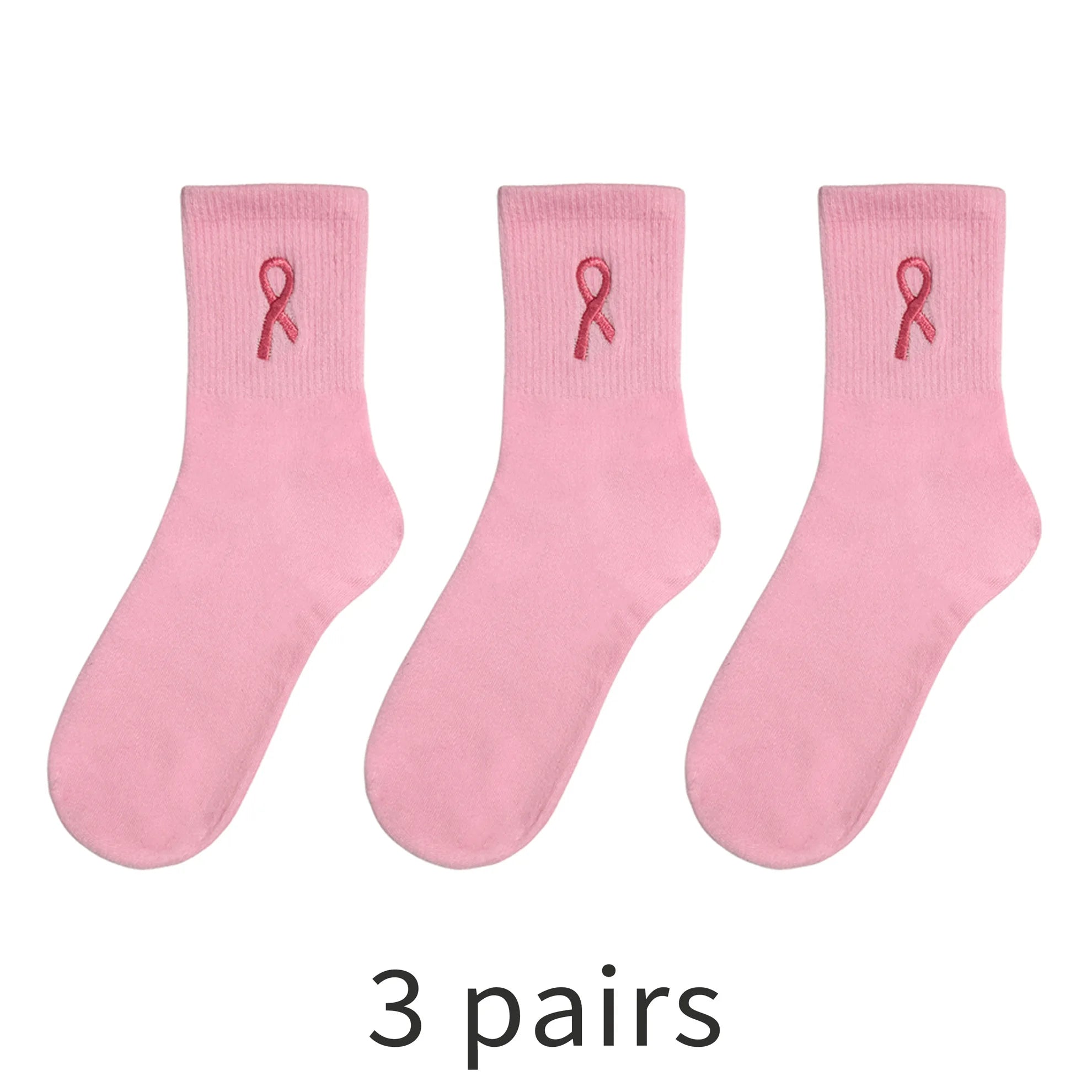Ribbon Embroidered Breast Cancer Awareness Socks, Cozy Soft Crew Socks, Great Gifts For Ladies, Youth, Sports Clubs & Family