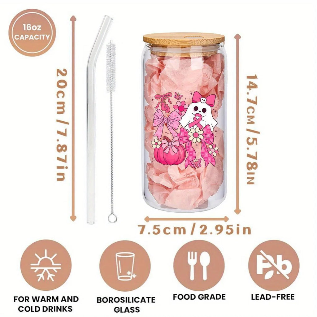 Breast Cancer Awareness Glass Set: Pink ribbon/pumpkin design – Bottle & pitcher, gifts for her/occasions.