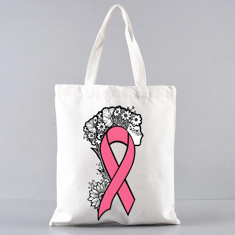 October Pink Breast Cancer Awareness Pattern Bag Set, Lightweight Large Capacity Tote Bag, Party Gift Handbag for Girls