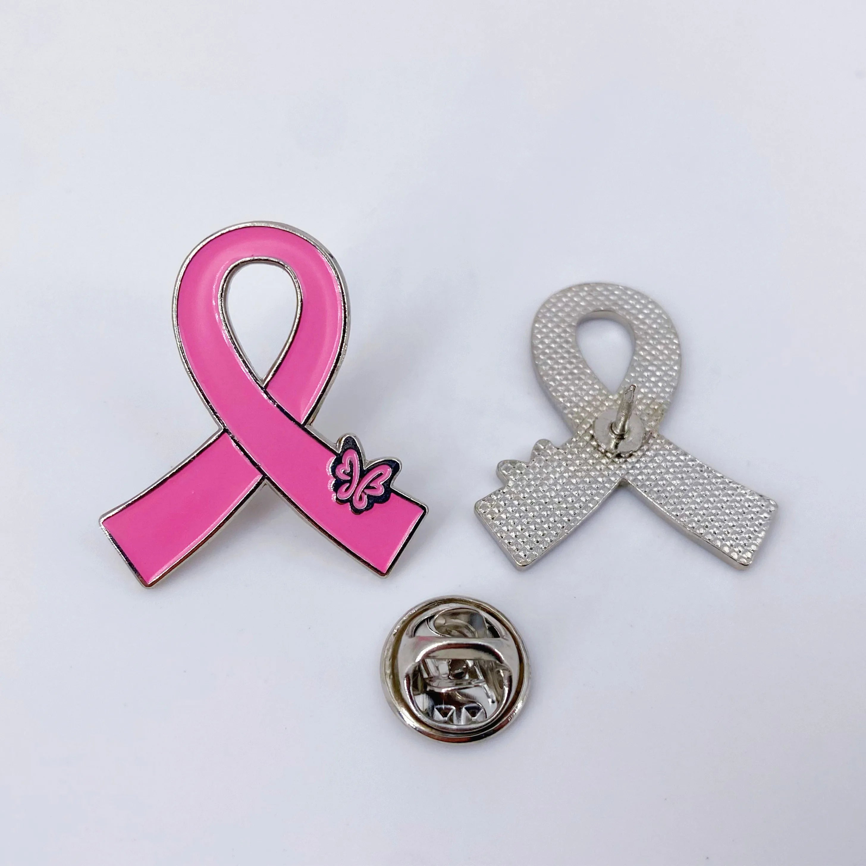 Pink RIBBON Pin with butterfly! Breast cancer awareness enamel lapel pin for Women Pink Ribbon Pins Pink Butterfly Ribbon