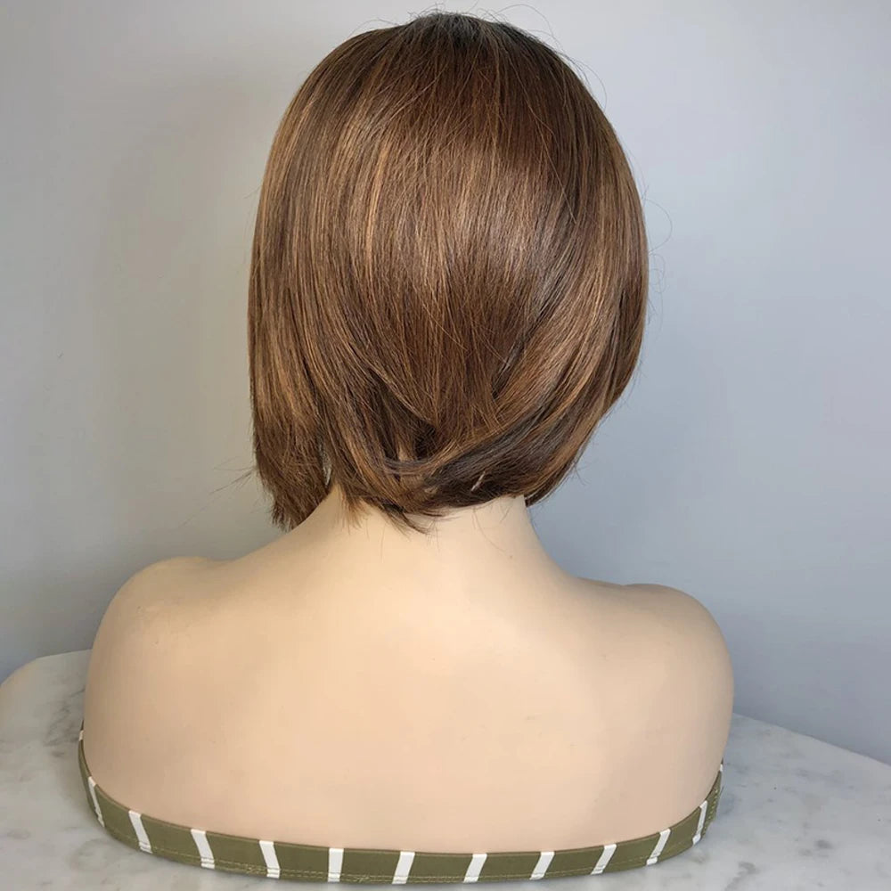 Synthetic Lace Front Wig L Part Straight Short Bob Ombre Rachel Brown Colored Soft Hair Wigs For Women Right Side Part