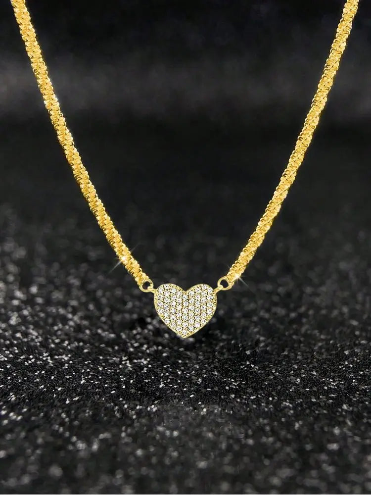 925 Sterling Silver  Fashion Full Zircon Love Heart Necklace For Women Engagement Wedding Luxury High Quality Fine Jewelry
