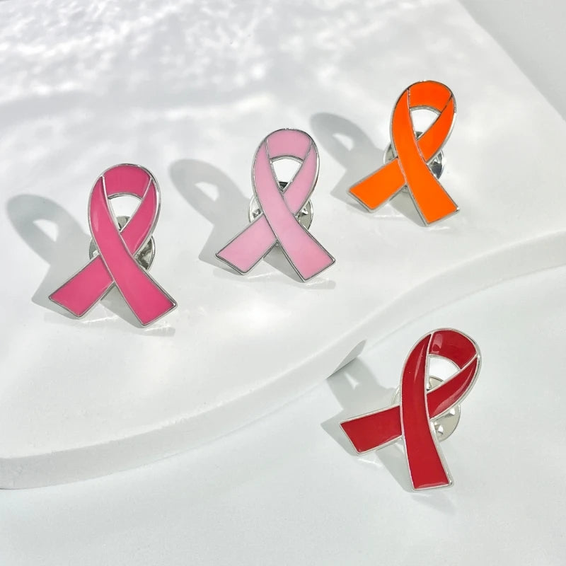1pc/5pcs/10pcs Colorful Ribbon Broach Pin Bow Tie Symbol Icon Badge Pin Cancer Awareness Lapel Pin
