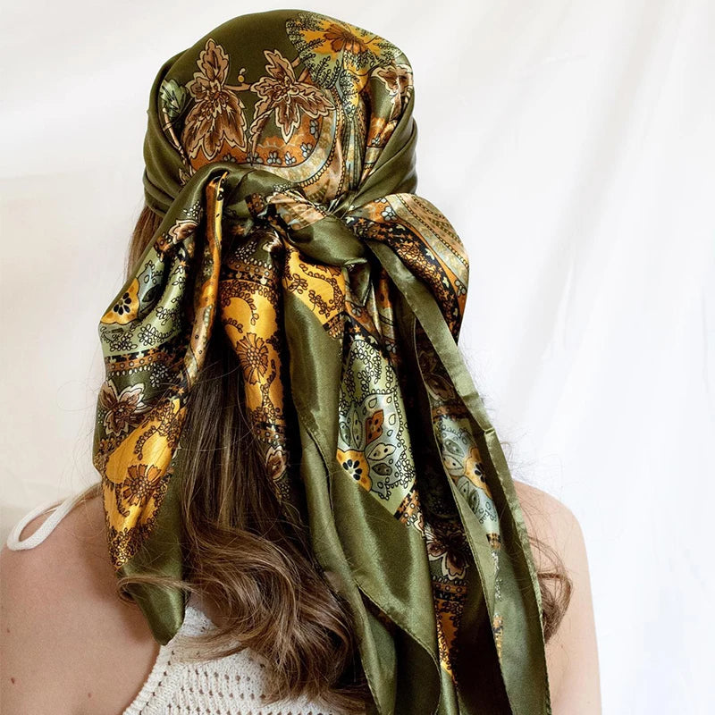 Satin Square Scarf Women  Elegant 2025 Print Silk Neckerchief Shawl Wraps Headband Handle Hair Accessories Bandana