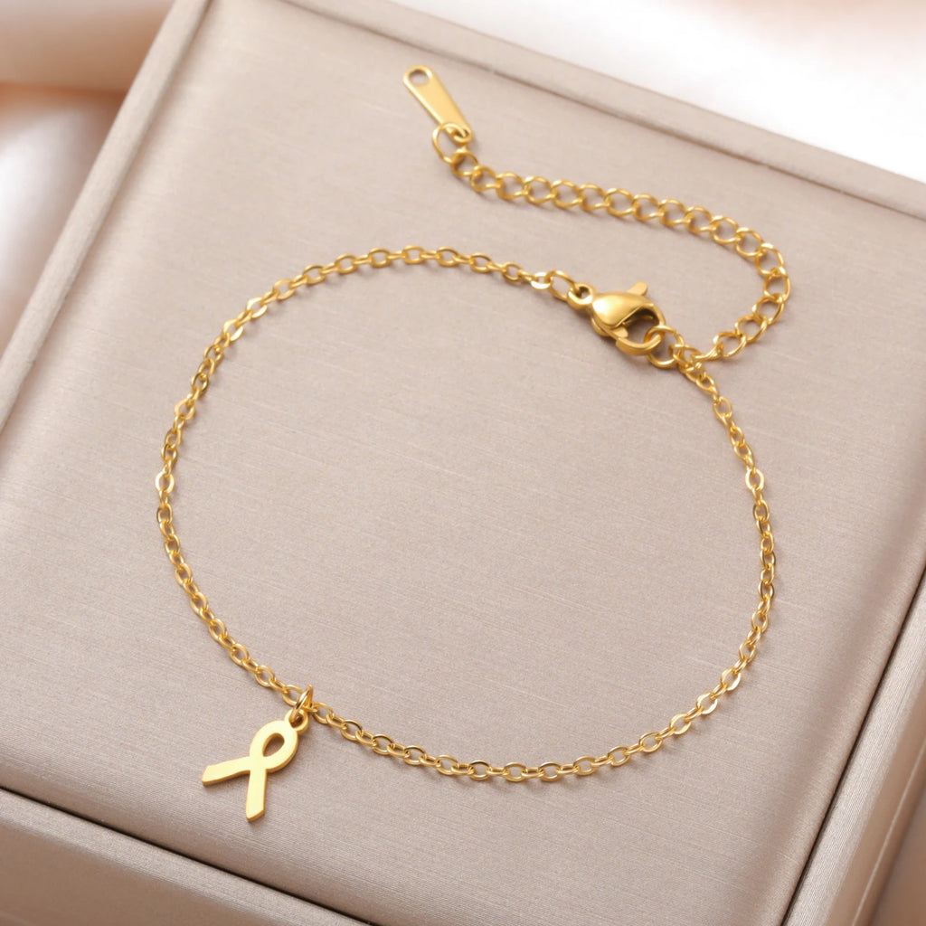 Women Breast Cancer Awareness Bracelets Stainless Steel Hand Chains Adjustable Chain Safety Blessing Lucky Jewelry Gift
