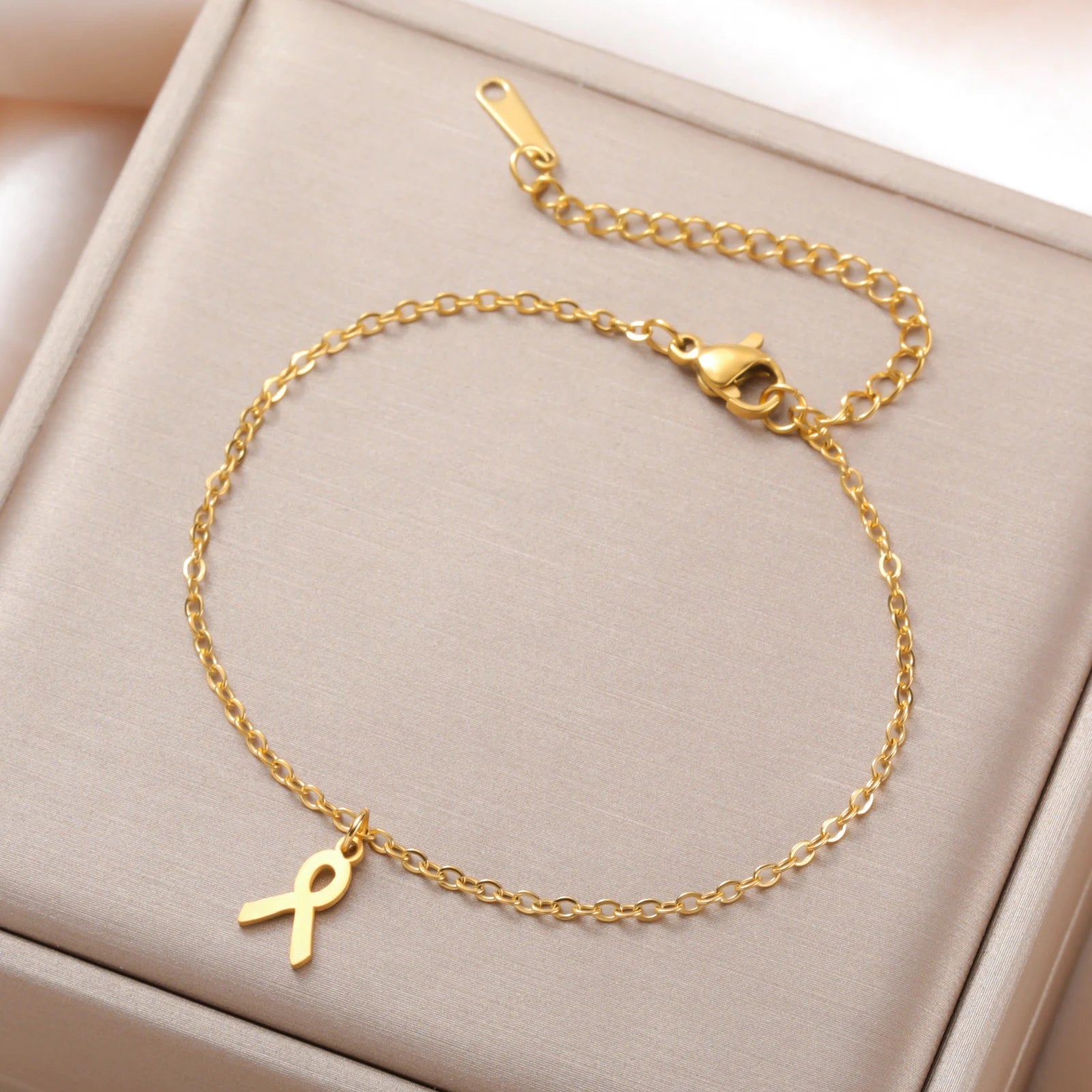 Women Breast Cancer Awareness Bracelets Stainless Steel Hand Chains Adjustable Chain Safety Blessing Lucky Jewelry Gift