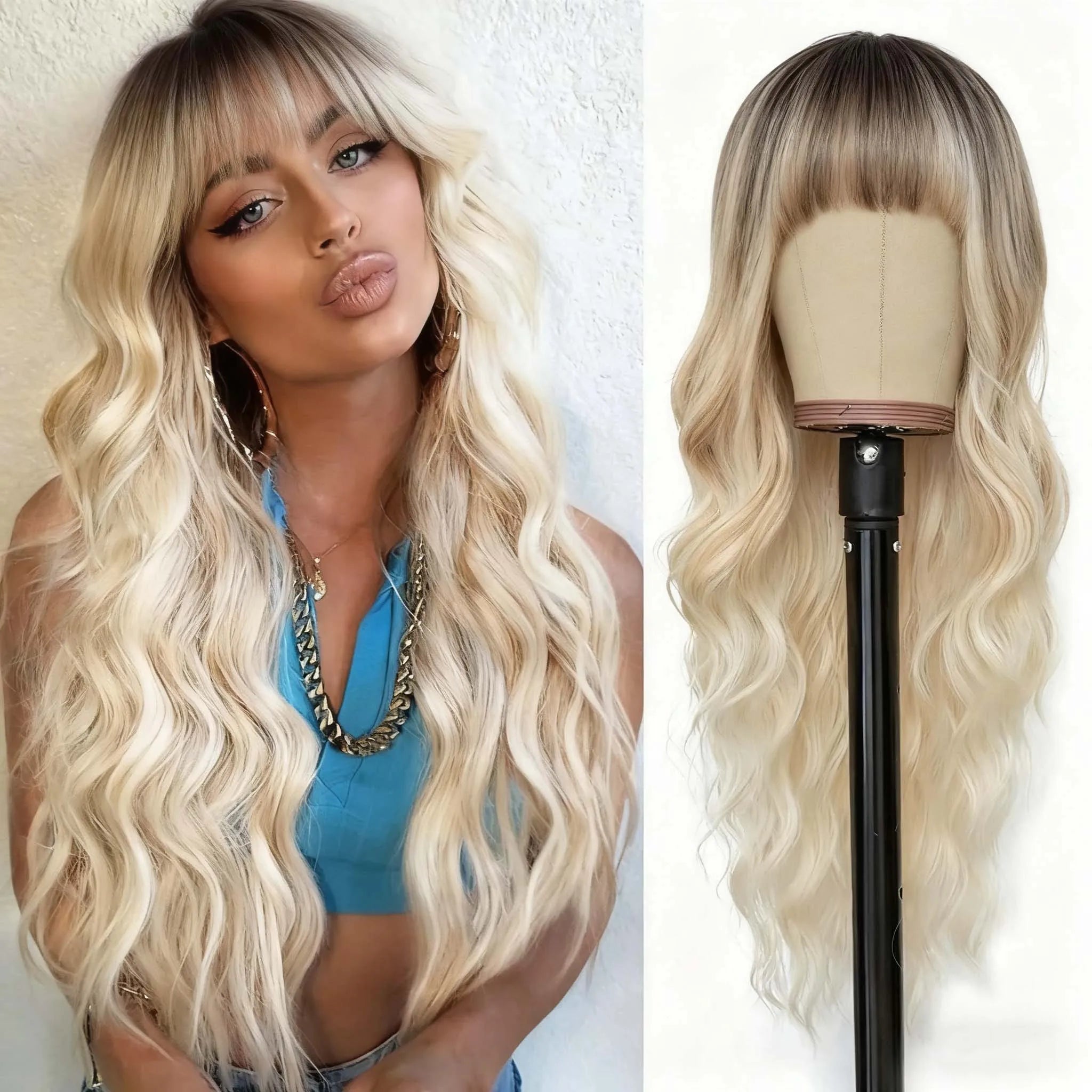 Blonde Women's Wigs Ombre Blonde Curly Wig Wig Ladies Synthetic