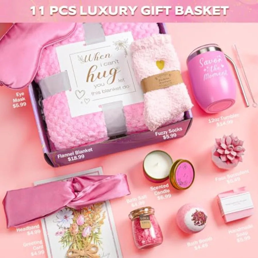 CANCER GIFT SET- 11pcs Get Well Soon Gifts Basket Rose Relaxing Care Package After Surgery Luxury Cancer Care Set Uni