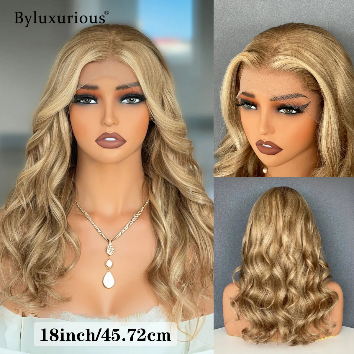 Byluxurious Highlight Misty Moon Gilded Balayage 100% Virgin Hair Wig 190% Density Beachy Waves 13x4 Upgrade Nude Color Lace Wig