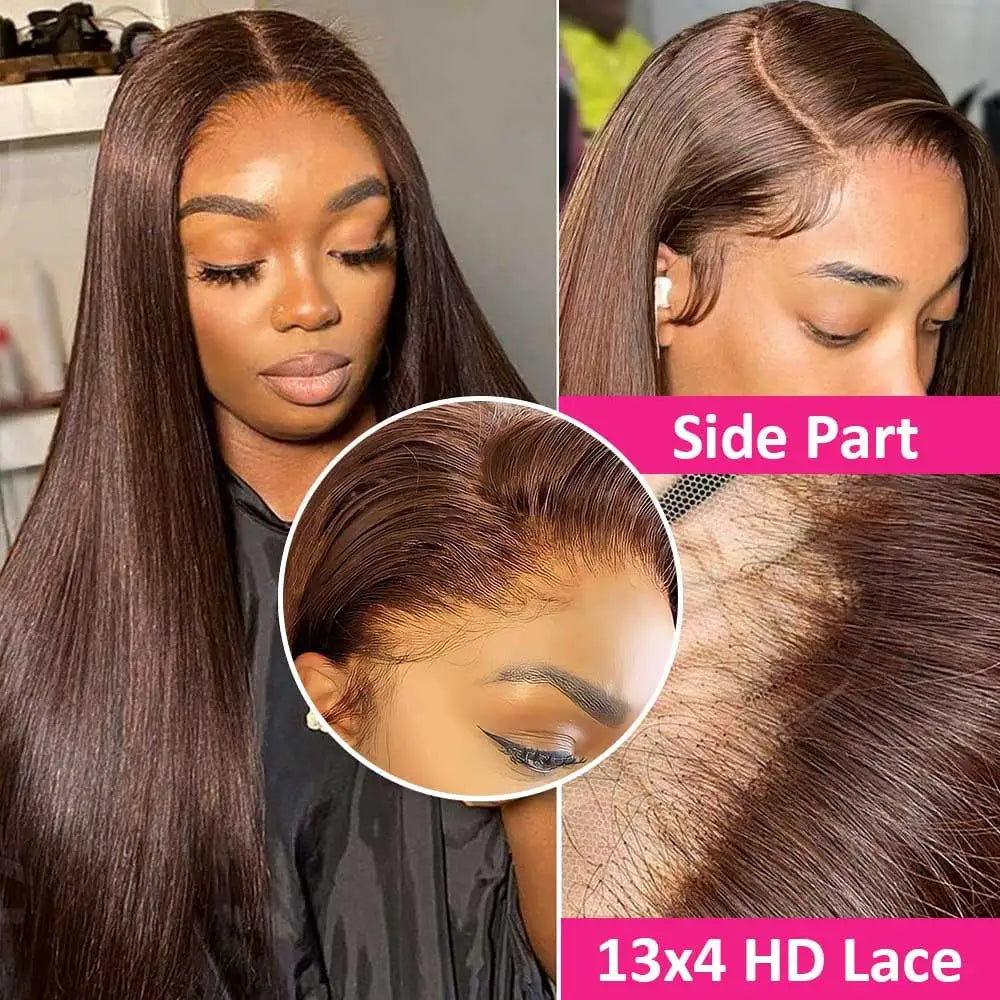 Chocolate Brown Straight Human Hair Wigs 13X4 HD Lace Frontal Wigs Colored Brazilian Bone Straight Lace Front Wigs For Women