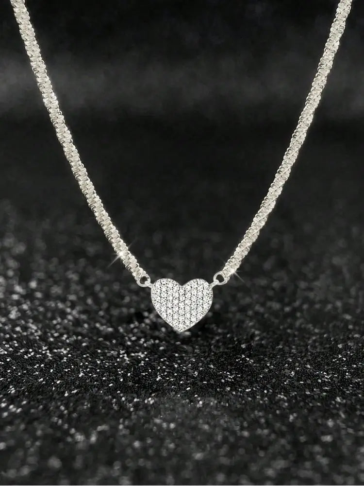 925 Sterling Silver  Fashion Full Zircon Love Heart Necklace For Women Engagement Wedding Luxury High Quality Fine Jewelry