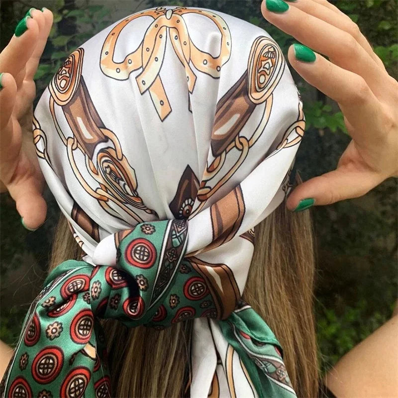 Satin Square Scarf Women  Elegant 2025 Print Silk Neckerchief Shawl Wraps Headband Handle Hair Accessories Bandana