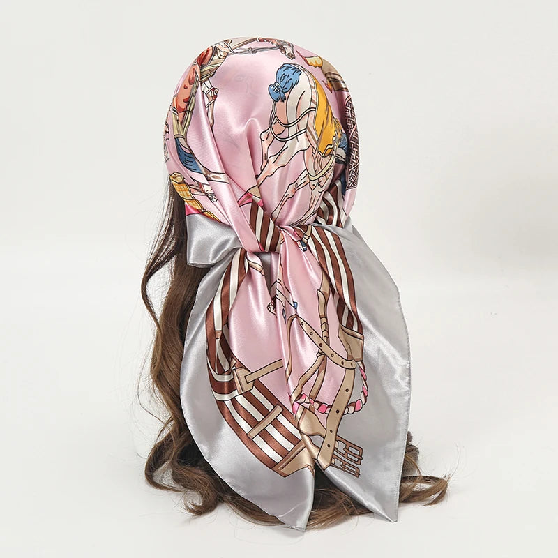 Satin Square Scarf Women  Elegant 2025 Print Silk Neckerchief Shawl Wraps Headband Handle Hair Accessories Bandana